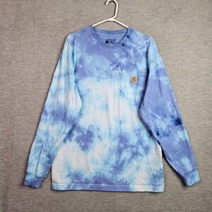 Carhartt Men's Size S Loose Fit Tie Dye Long Sleeve Pocket T Shirt Blue